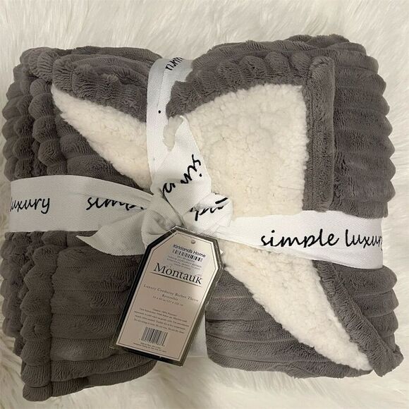 🆕 Kirkland's Home Luxury Gray Reversible Corduroy Berber Throw Blanket 50x60 - Picture 1 of 4